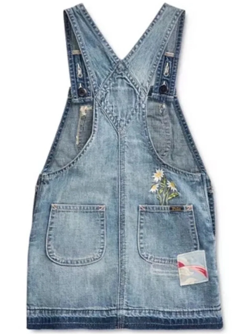 VTG Y2K Polo Ralph Lauren Denim Jean Patchwork Pink Short Overall Dress Girls 10